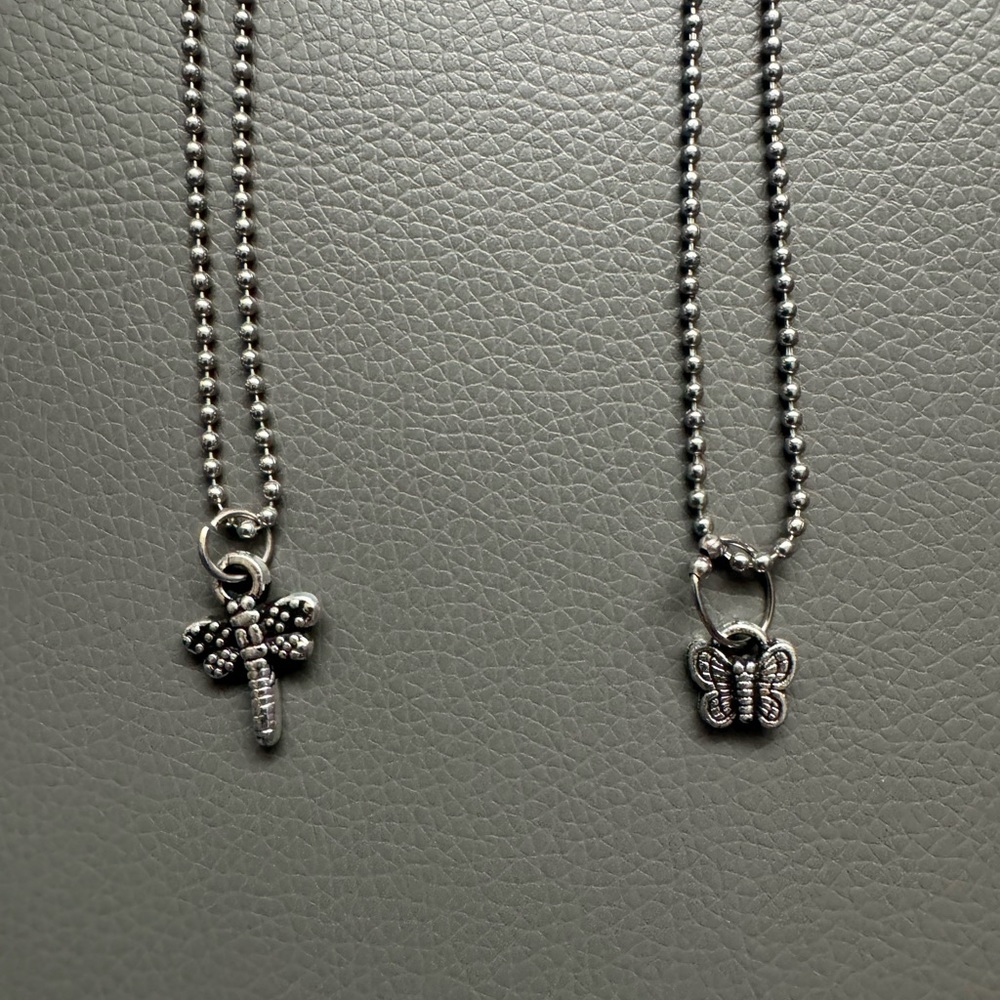 🦋📿 Butterfly & Dragonfly Silver Ball Chain Charm Necklace